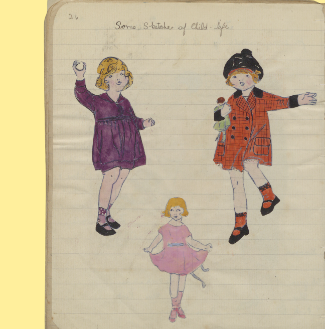 A page from a handmade magazine showing illustrations of children playing.