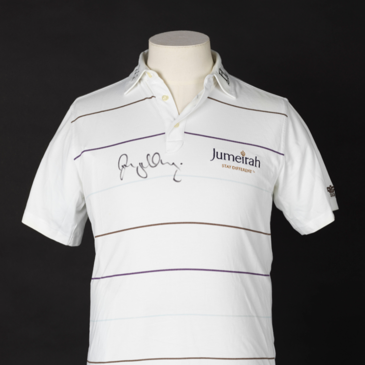 A signed golf tshirt worn by Rory McIlroy. 