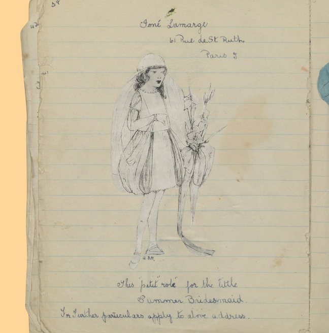 A page of a handmade magazine showing an advertisement for a summer's bridesmaid dress from France.