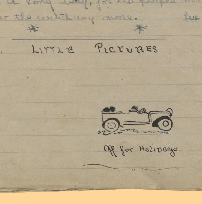 A small illustration of a car and the caption 'off for holidays'.