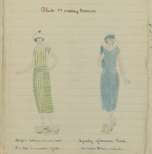 A page from a homemade magazine showing fashion for the beach.