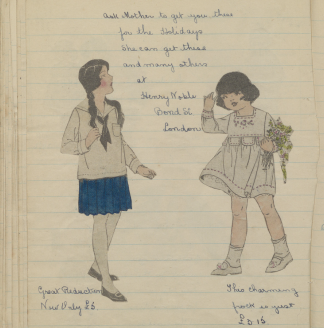 A page from a homemade magazine showing children's fashion.