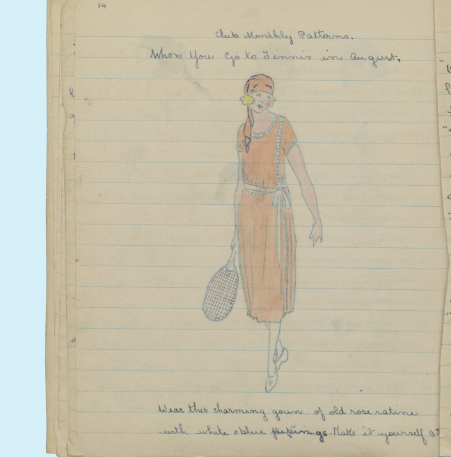 A page from a homemade magazine showing a tennis outfit.