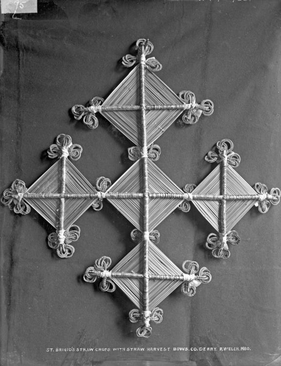 Elaborate straw harvest cross with bows