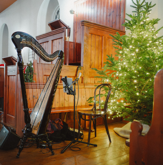 A Harp and Christmas tree at the ulster folk museum 