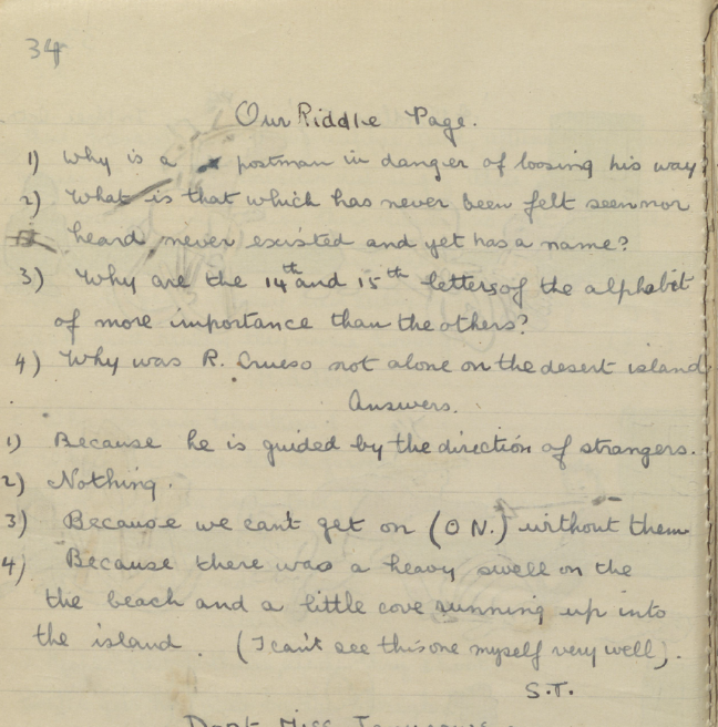 A series of handwritten riddles.