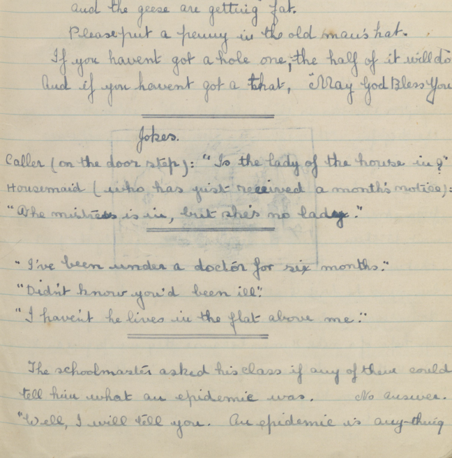 A series of handwritten jokes.