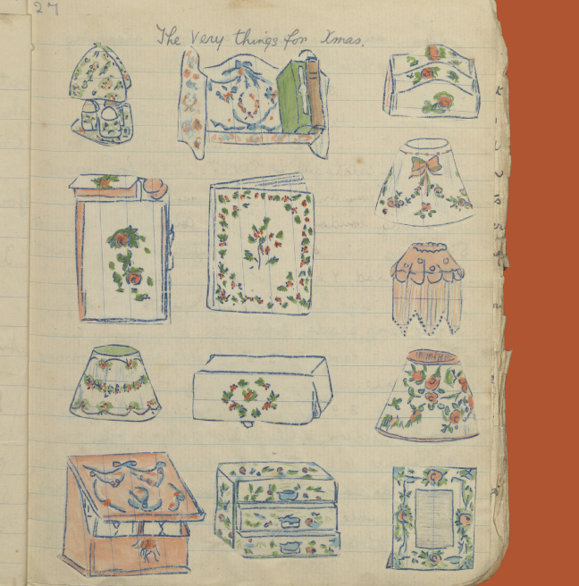 A page from a homemade magazine showing drawings of toys