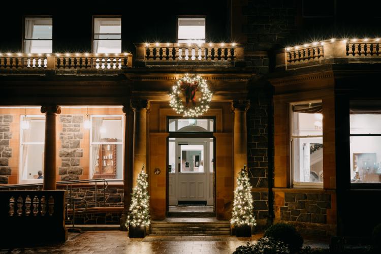 Cultra Manor Doorway at Night Christmas