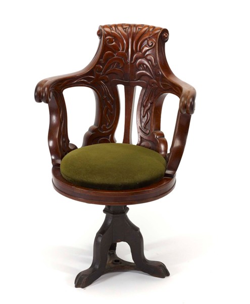 Mahogany dining chair with green seat pad