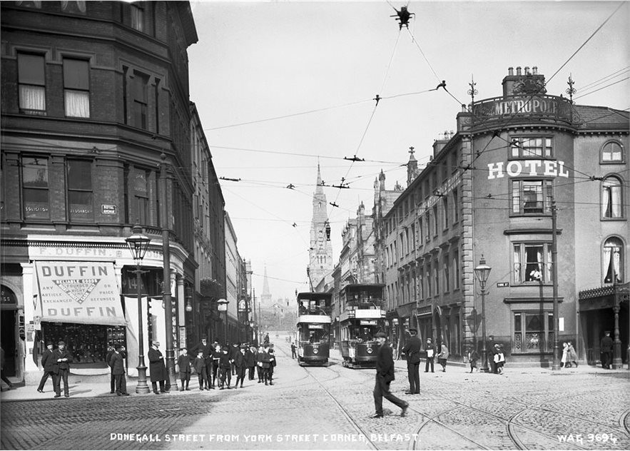 Electric trams in operation Donegall Street, York Street junction