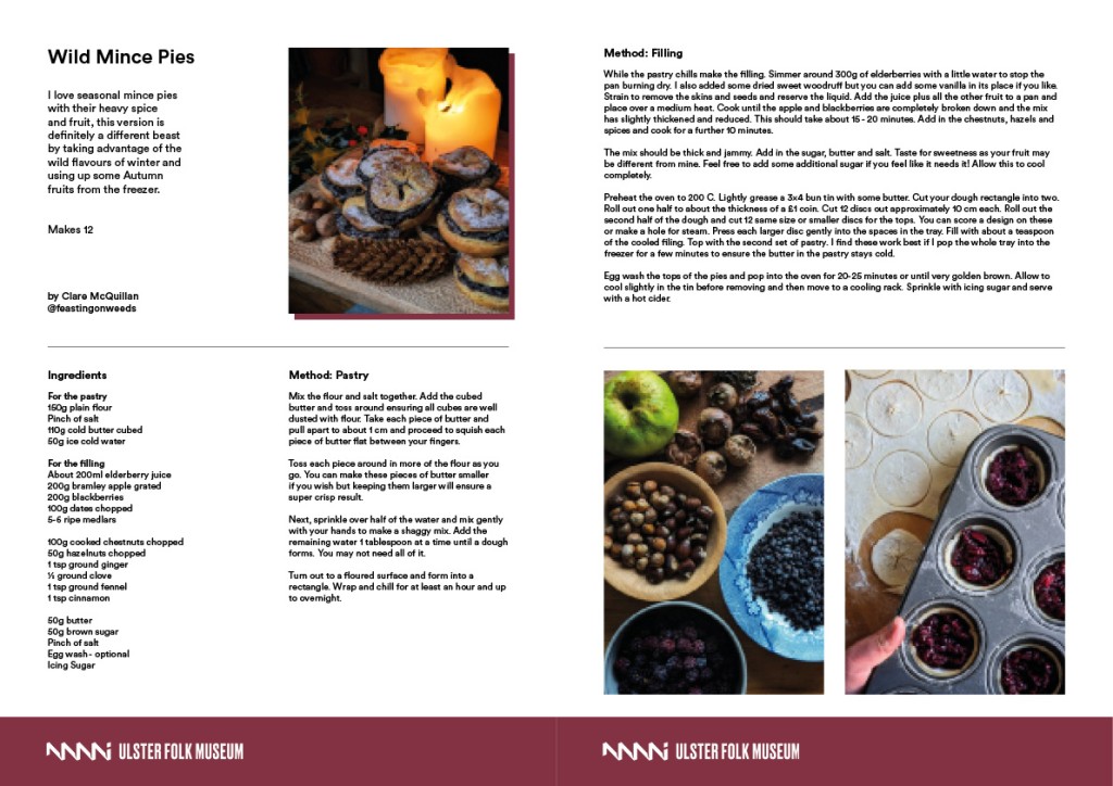 A recipe found at the link below for a version of mince pies using foraged ingredients.