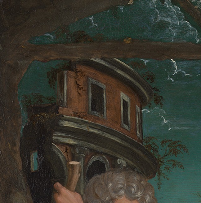 Roman building in ruin, detail in The Nativity by Baldassare Peruzzi
