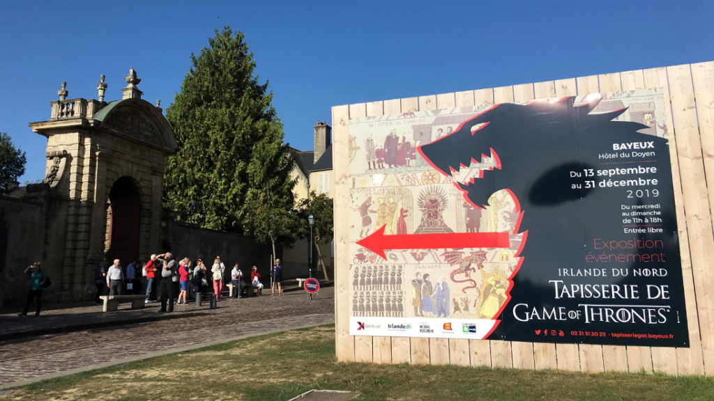 Exhibiting the tapestry at the Hotel Du Doyen in Bayeux, September 2019
