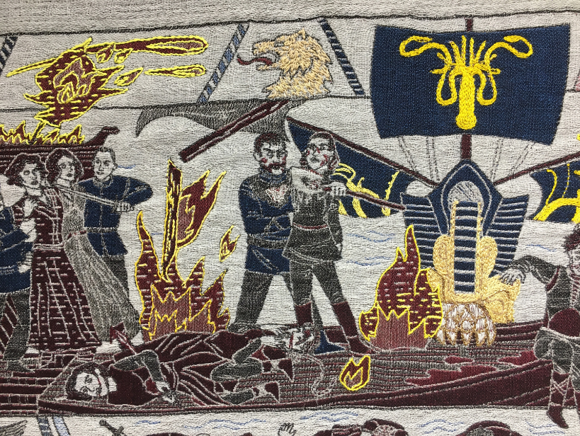 Embroidered details used to enhance selected scenes on the tapestry 