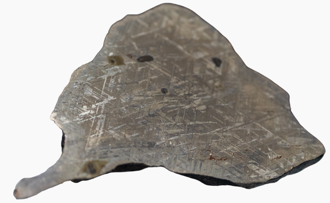 A cross section of a meteorite showing geometric patterns.