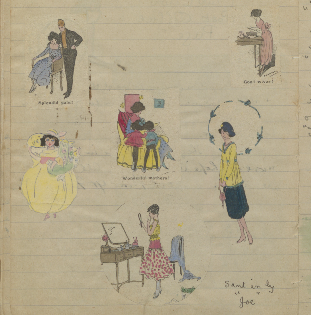 A series of drawings seeming to celebrating how women can be 'wives', 'mothers', and 'pals'. 