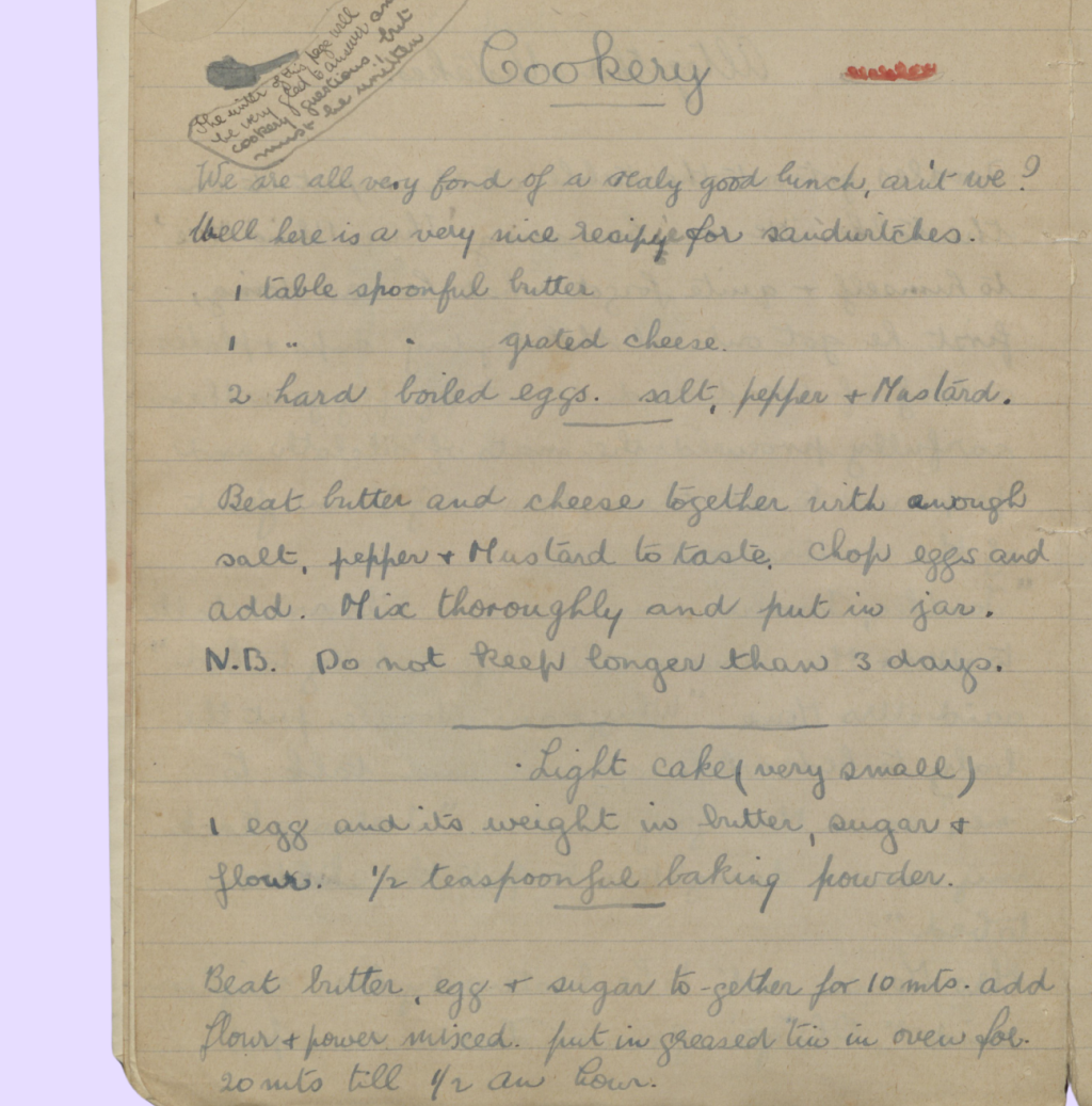 A recipe for egg in a cup and a light cake - see below for transcript.