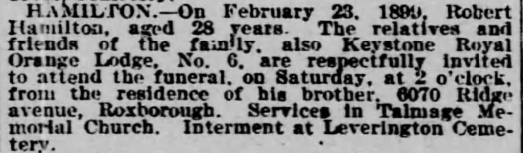 Robert Hamilton's Obituary from Ancestry.com 
