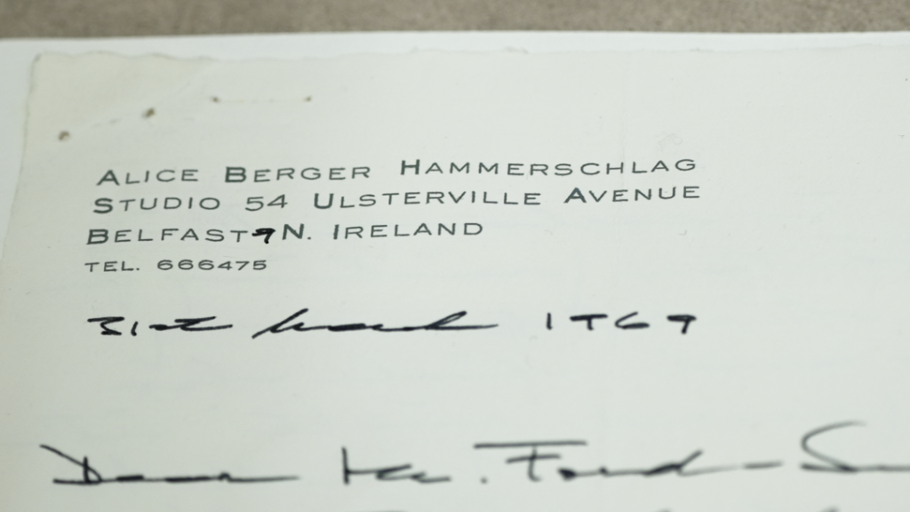 A letterhead from Alice Berger Hammschlag's studio, showing her full name typed out, instead of handwritten in.