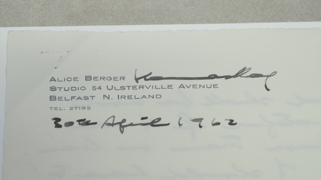 A letterhead from the desk of Alice Berger, where she has handwritten in her married name of 'Hammerschlag'.